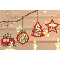 4pc Xmas Tree Wooden Decoration Set