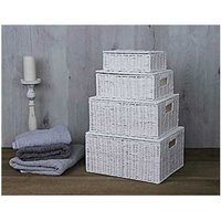 4 White Wicker Hamper Basket Storage Box
