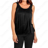 Unisex BLACK - M-L: JERSEY RUCHED NECK BUBBLE VEST TOP from Want Clothing | Wowcher