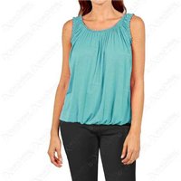 Unisex TURQUOISE - S-M: JERSEY RUCHED NECK BUBBLE VEST TOP from Want Clothing | Wowcher