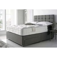 Grey Linen Divan Bed Set with a Cube Headboard and Orthopedic Mattress