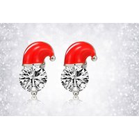Crystal Santa Hat Christmas Earrings - Festive Studs, 15mm | Wowcher