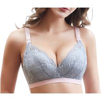 Grey / 8: Women's Wire Free Lightly Lined Maternity Nursing Lace Bra | Wowcher