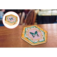 4 Colourful Butterfly Hexagon Coasters