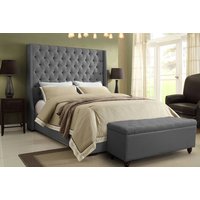 Grey Plush Velvet Winged Chesterfield Bed