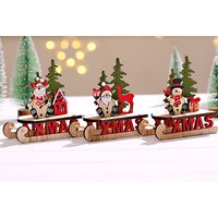 Pack of 3 Xmas Wooden Sled Ornaments