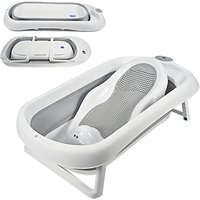 Foldable Non-Slip Baby Bath Tub - Space-Saving, Non-Toxic PP+TPE, 80cm, Grey/White - Nursery Essential | Wowcher