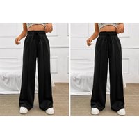 UK6 / BLACK: Women's High-Waisted Flared Pants with Pockets | Wowcher