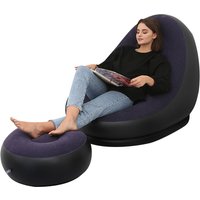 2pc Inflatable Garden Chair & Footstool Set with Pump - Flocked, Lightweight, 3 Colours | Wowcher