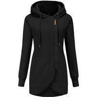 Women's Zip-Up Long Fleece Hoodie, S-UK6, Black | Wowcher