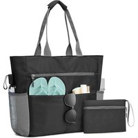 Black Foldable Waterproof Sandproof Beach Tote with Multiple Compartments | Wowcher