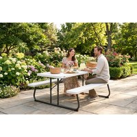6-Seater Foldable Picnic Table & Bench Set with Parasol Hole - White | Wowcher