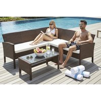 Nevada Brown L-Shape Rattan Sofa Set with Coffee Table & Cushions | Wowcher