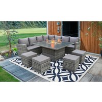 11-Seater Modern Garden Sofa Dining Set with Fire-Pit or Lift-Up Table - Weatherproof, Modular, Plush Cushions | Wowcher