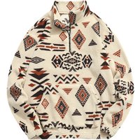 Green/2XL: Stay Cozy with Men's Aztec Printed Fuzzy Sherpa Pullover Sweater | Wowcher