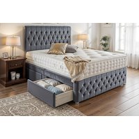 Chesterfield Crushed Velvet Divan Bed with Memory Sprung Mattress Set - 6 Sizes & Storage | Wowcher