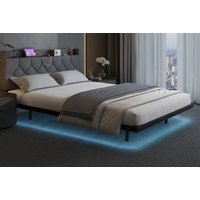Floating Platform Bed with LED, Headboard & Charging Ports | Wowcher