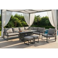 PRICE DROP! 10-Seater Aluminium Outdoor Sofa Set with Gas Fire Pit Table - Dark Grey | Wowcher