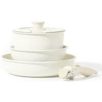 5-Piece Non-Stick Aluminium Alloy Cookware Set - Removable Handle, Induction Compatible, Modern White | Wowcher