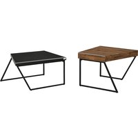 Rustic Brown Geometric Coffee Table Set - Industrial Steel & Wood, Space-Saving Living Room Furniture | Wowcher