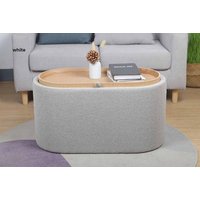 Merida Boucle Upholstered Ottoman with Reversible Tray Lid - Bedroom Storage, Grey or White, Fully Assembled | Wowcher