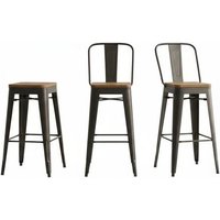 Chic 4-Piece Industrial Vintage Bar Stools with Elm Wood Seats, Black | Wowcher