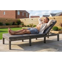 Grey Rattan Adjustable Reclining Sun Lounger With Cushions, 5 Positions | Wowcher