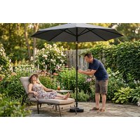 3m Patio Parasol with Solar LED Lights, Crank Lift & Plastic Base | Wowcher