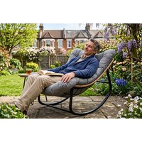 Wide Egg-Shape Rocking Chair with Hand-Woven Rattan & Water-Resistant Cushion - Grey | Wowcher