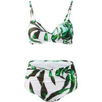 Women's Black 2-Piece High-Waisted Tropical Leaf Design Bikini Set | Wowcher