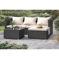 4-Seater Rattan Patio Sofa Set With Glass Table, Cushions & Optional Cover - Black or Grey | Wowcher