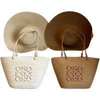 Unisex Woven Straw Beach Tote Bag or Bag & Hat Set - Khaki or Beige | Wowcher