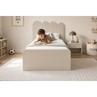 Flair Calista Ribbed Single Bed with Cloud Headboard - White or Taupe | Wowcher