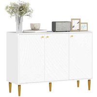 White/Gold-Tone Modular Sideboard Storage Cabinet - Wood, Adjustable Shelves, 107cm Wide, Space-Saving Modern Storage | Wowcher