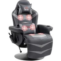 Grey Faux Leather Ergonomic Recliner Chair with 6-Point Massage, Remote, Cup Holders & Swivel Base - Lounge Seating, 120kg Capacity | Wowcher