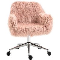 Pink Faux Fur Swivel Makeup Chair - Adjustable Height, Ergonomic Desk Accent | Wowcher