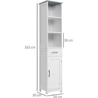 Tall Freestanding Bathroom Storage Tower - Modern White MDF Slimline Cabinet with Drawer & Shelves, 163cm | Wowcher