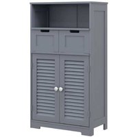 Freestanding Bathroom Storage Unit - MDF, Grey, Modern 3-Part Shelf & Drawers | Wowcher