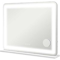 LED Vanity Mirror - Modern White Metal Frame, Touch Control, 10X Magnifier, USB Charging - Tabletop or Wall Mounted | Wowcher