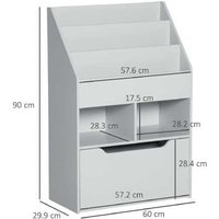 Kids Wooden Bookshelf with Drawer & Wheels - Space-Saving Modular Storage, Grey, 90cm Tall | Wowcher
