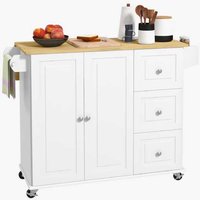 Wooden Kitchen Island Storage Trolley with Drawers, Drop Leaf & Lockable Wheels - Space-Saving Modular Storage | Wowcher