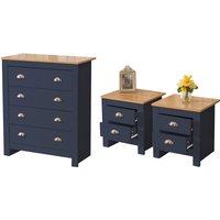 Modern Heritage Dark Blue Bedroom Furniture Set - Shaker Style, Oak-Effect Tops, Storage Drawers | Wowcher