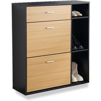 PRICE DROP! Heritage Black & Oak Tall Wooden Shoe Storage Cabinet - Space-Saving Modern Organiser | Wowcher