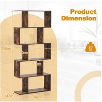 S-Shaped Wooden Bookcase - 5-Tier Modular Storage Shelf, Industrial Style, Space-Saving, Durable Wood | Wowcher
