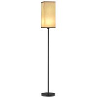 Modern Dimmable Standing Floor Lamp - Linen Shade, E27, Foot Switch, Black Finish | Wowcher