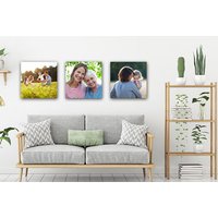 Set of 3 Personalised 12" x 12" Square Canvas Wall Art - Premium Photo Prints, Hand-Stretched, Modern Decor | Wowcher