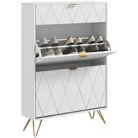 Slim White Particleboard Modular Shoe Cabinet - 2 Flip Drawers, Narrow Space-Saving Storage | Wowcher
