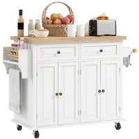 PRICE DROP! Wood Modular Kitchen Storage Trolley - Cream, Solid Rubberwood Top, 2 Drawers, Adjustable Shelves | Wowcher