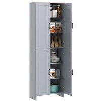 Freestanding Modular Wood Kitchen Cabinet - 4-Door Tall Storage Cupboard, Space-Saving Grey Unit | Wowcher