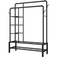 120Kg Capacity 4-In-1 Heavy-Duty Metal Clothes Rail With Side Shelves + Shoe Rack - 2 Colours! | Wowcher